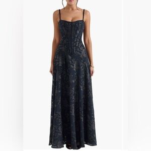 Elegant Navy Lace Evening Dress